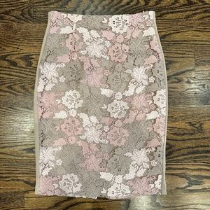 Calvin Klein pink lace floral midi pencil skirt